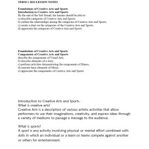 Creative Arts & Sports Grade 7 Notes