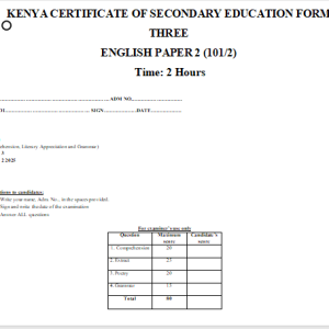 Cover image of Form 3 English Paper 2 (PP2) exam and marking scheme, designed for KCSE-style assessment
