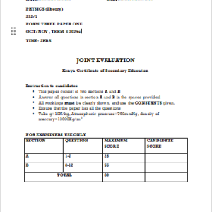 Form 3 Physics Paper 1 Exam PDF - Digital Download for Kenyan Secondary Schools