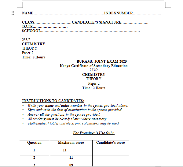 CHEM PP2 & MS KCSE REVISION PAPER